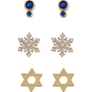 Panacea‎ Set of 3 Chanukah/Hanukkah Holiday Stud Earrings - Gold/Blue - NWT